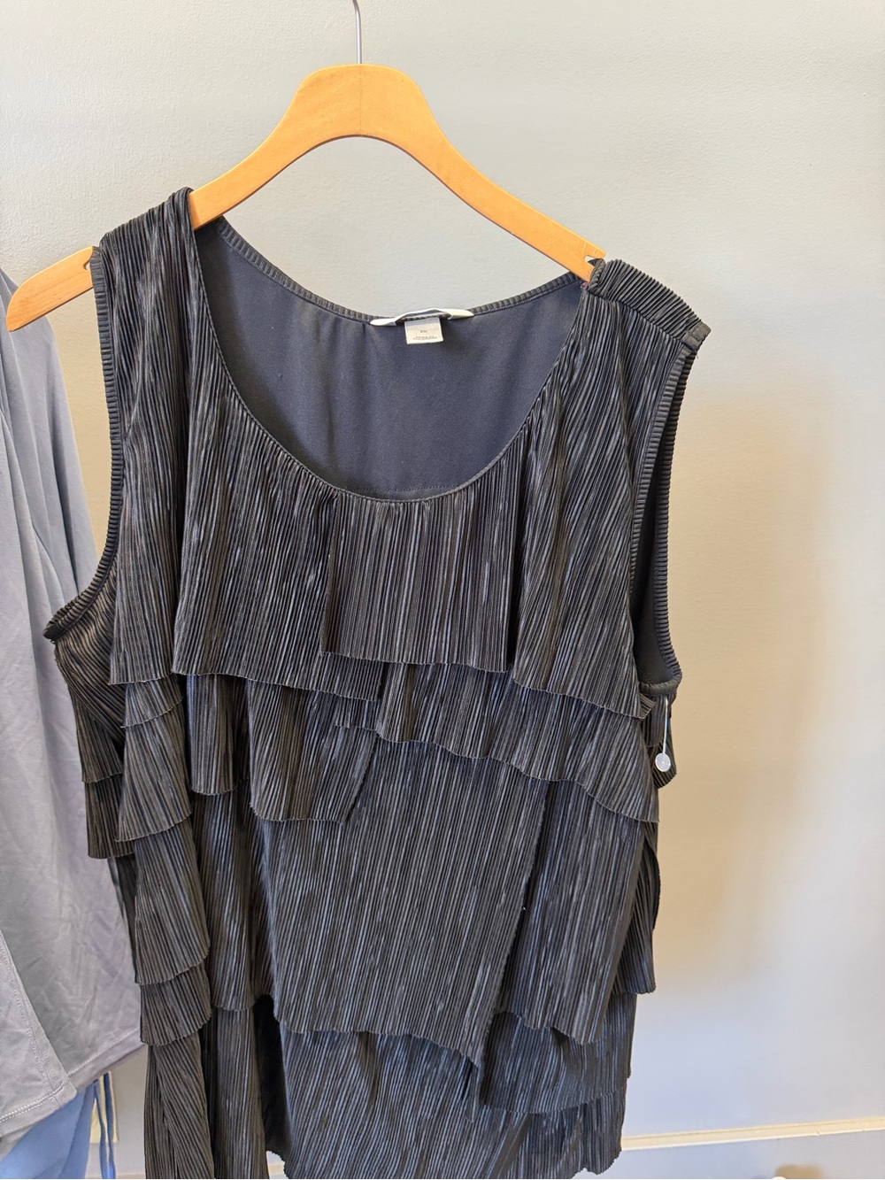 CJ Banks Layered Ruffle Pleated Tank Top in Black